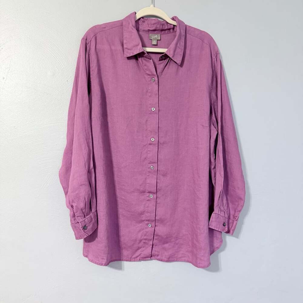 J.Jill 100% Linen Long Sleeve Button-Down Shirt Purple Women's Size 2X